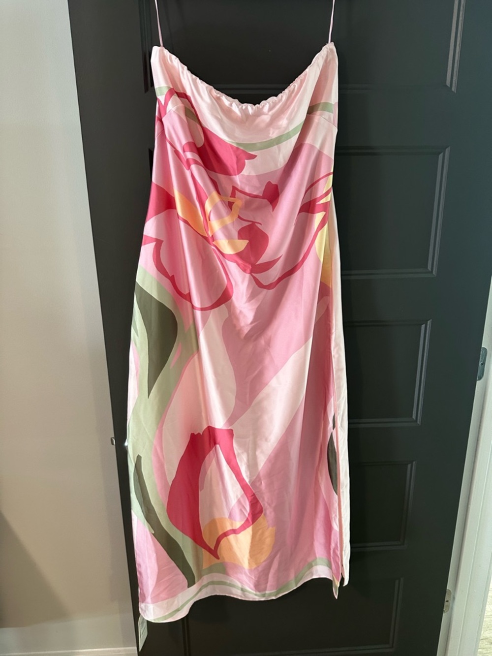 Abercrombie & Fitch Pink Striped Satin Strapless Dress